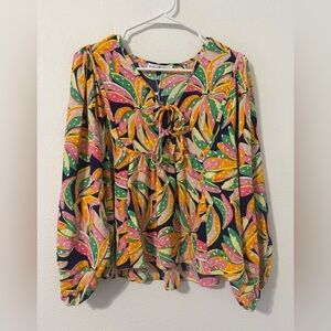 MICHELLE MCDOWELL Vivey Top In Going Bananas Flowy Tiered Novelty NWT Small